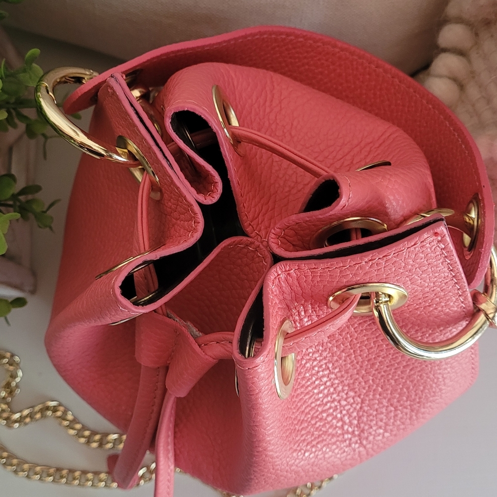Anna Paola Pink Mini Bucket Bag with Gold Chain - Picture 6 of 12